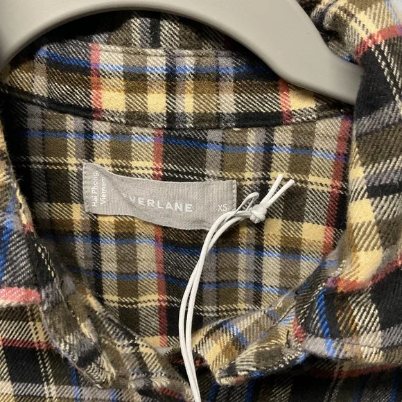 Everlane Plaid Flannel Button Down Shirt‎ Womens XS Brown Yellow Blue - Picture 4 of 6